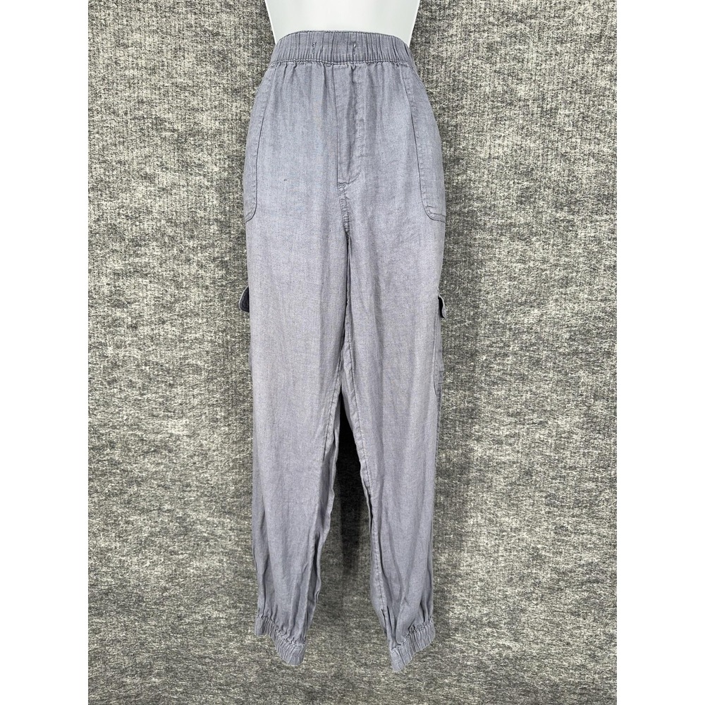 Nicole Miller Pants Womens L Gray Linen Cargo Jogger Elastic Cuff Casual Travel